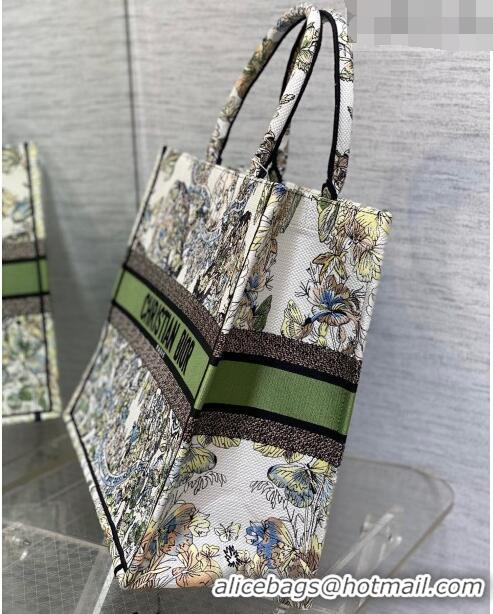 Promotional Dior Large Book Tote Bag in White and Green Butterfly Around The World Embroidery CD5032