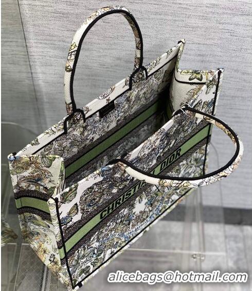 Promotional Dior Large Book Tote Bag in White and Green Butterfly Around The World Embroidery CD5032