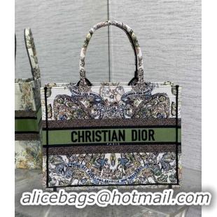 Promotional Dior Medium Book Tote Bag in White and Green Butterfly Around The World Embroidery CD5033