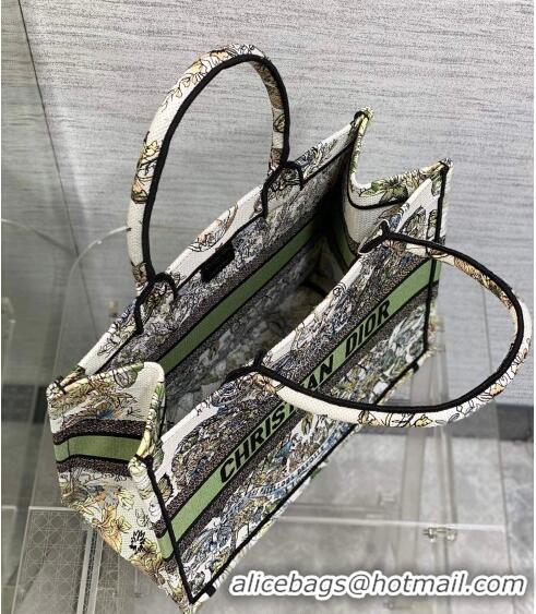 Promotional Dior Medium Book Tote Bag in White and Green Butterfly Around The World Embroidery CD5033