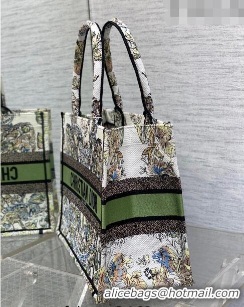 Promotional Dior Medium Book Tote Bag in White and Green Butterfly Around The World Embroidery CD5033