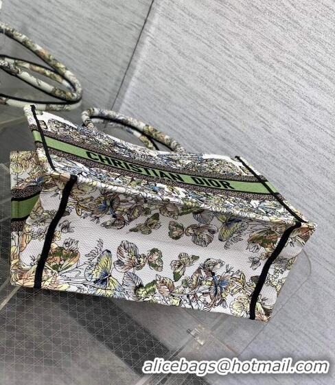 Promotional Dior Medium Book Tote Bag in White and Green Butterfly Around The World Embroidery CD5033