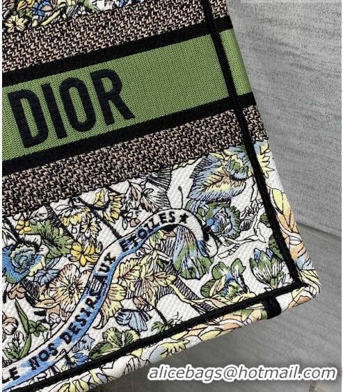 Promotional Dior Medium Book Tote Bag in White and Green Butterfly Around The World Embroidery CD5033