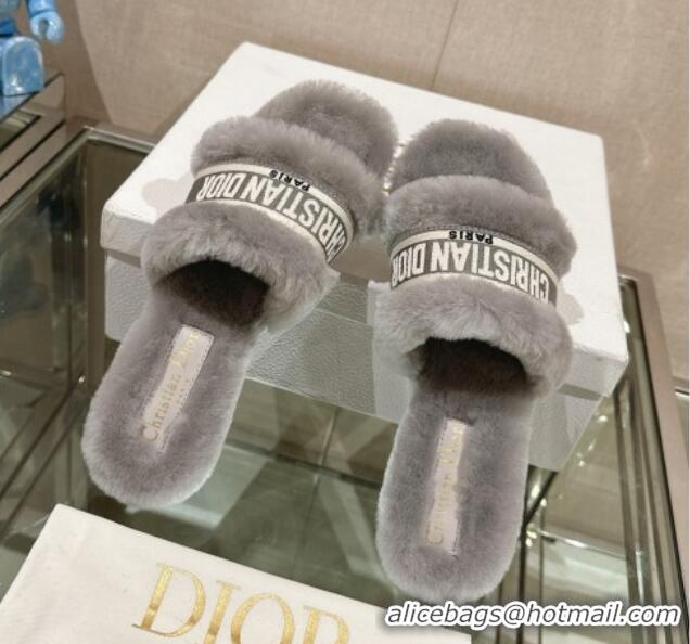 Sumptuous Dior Wool Flat Slide Sandals Grey 026098