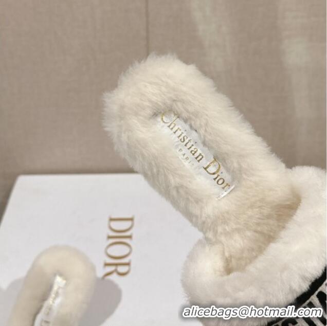 Grade Dior Wool Flat Slide Sandals White 026099