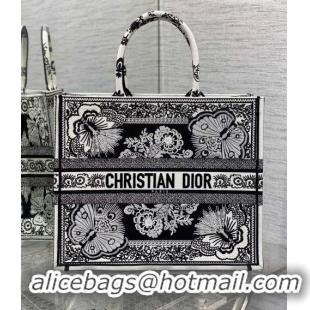 Popular Style Dior Large Book Tote Bag in Black and White Butterfly Bandana Embroidery CD5035