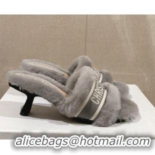 Inexpensive Dior Wool Heel Slide Sandals 6.5cm Grey 026102