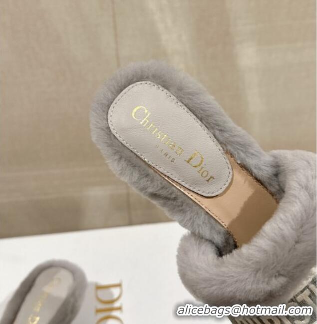 Inexpensive Dior Wool Heel Slide Sandals 6.5cm Grey 026102