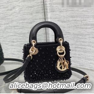 Super Quality Dior Lady Dior Micro Bag in Beads and Crystals Embroidery 1115 Black 2023