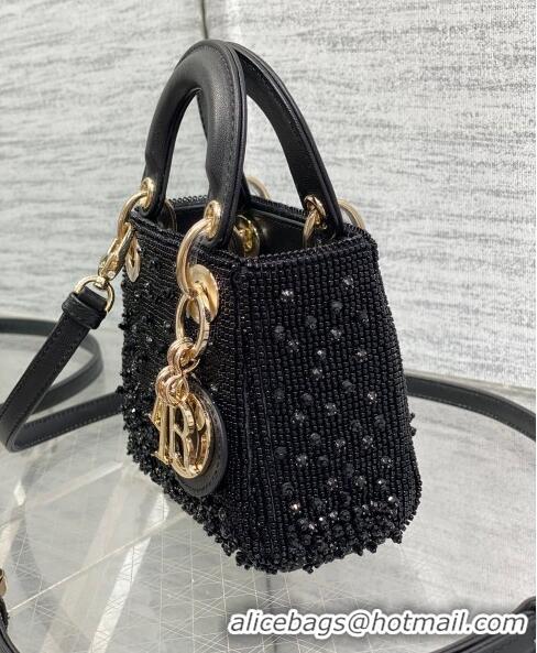 Super Quality Dior Lady Dior Micro Bag in Beads and Crystals Embroidery 1115 Black 2023