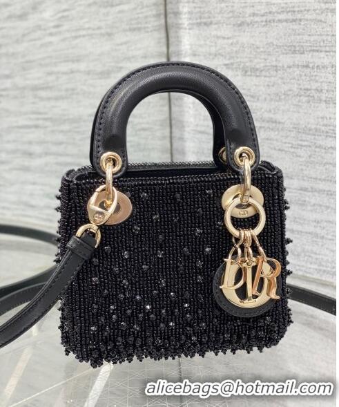 Super Quality Dior Lady Dior Micro Bag in Beads and Crystals Embroidery 1115 Black 2023