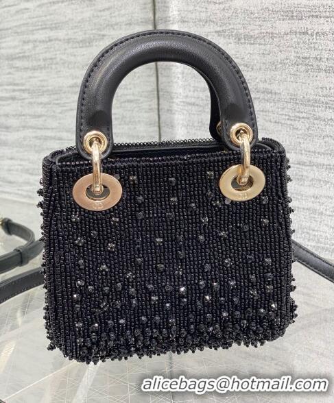 Super Quality Dior Lady Dior Micro Bag in Beads and Crystals Embroidery 1115 Black 2023