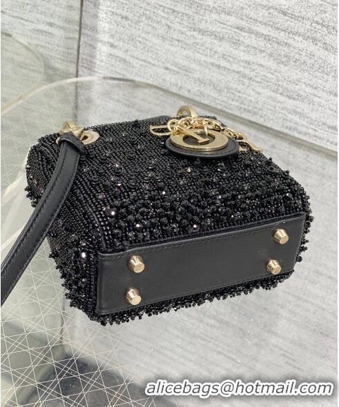 Super Quality Dior Lady Dior Micro Bag in Beads and Crystals Embroidery 1115 Black 2023