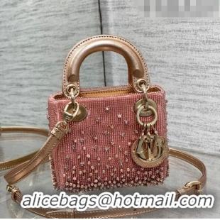 Top Design Dior Lady Dior Micro Bag in Beads and Crystals Embroidery 1115 Pink 2023