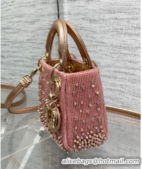 Top Design Dior Lady Dior Micro Bag in Beads and Crystals Embroidery 1115 Pink 2023