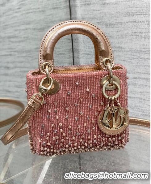 Top Design Dior Lady Dior Micro Bag in Beads and Crystals Embroidery 1115 Pink 2023