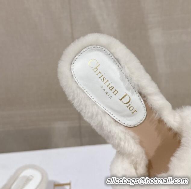 Best Grade Dior Wool Heel Slide Sandals 6.5cm White 026103