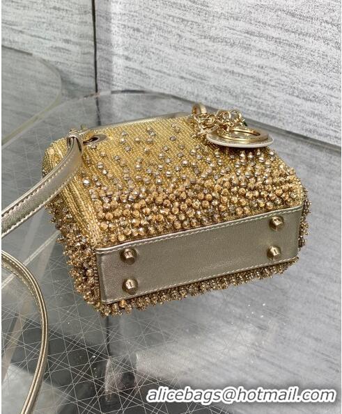 Top Quality Dior Lady Dior Micro Bag in Beads and Crystals Embroidery 1115 Gold 2023