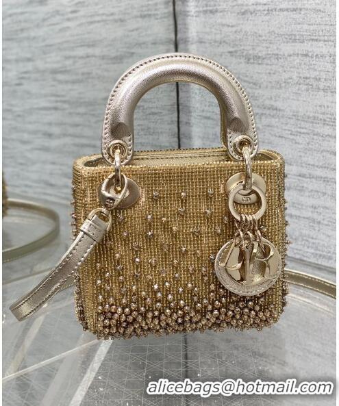 Top Quality Dior Lady Dior Micro Bag in Beads and Crystals Embroidery 1115 Gold 2023