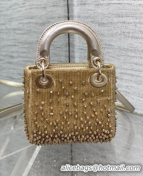 Top Quality Dior Lady Dior Micro Bag in Beads and Crystals Embroidery 1115 Gold 2023