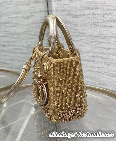 Top Quality Dior Lady Dior Micro Bag in Beads and Crystals Embroidery 1115 Gold 2023