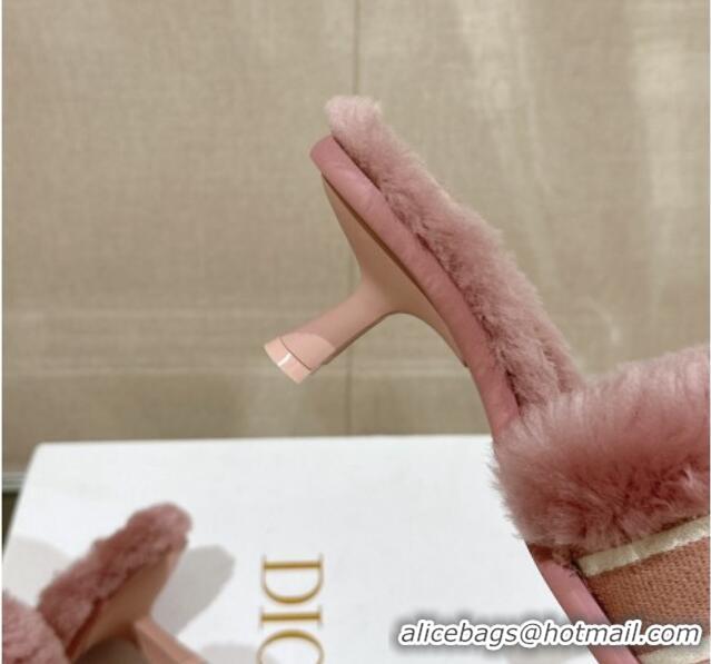 Top Design Dior Wool Heel Slide Sandals 6.5cm Pink 026105