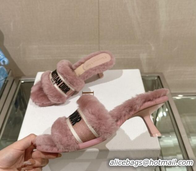 Top Design Dior Wool Heel Slide Sandals 6.5cm Pink 026105