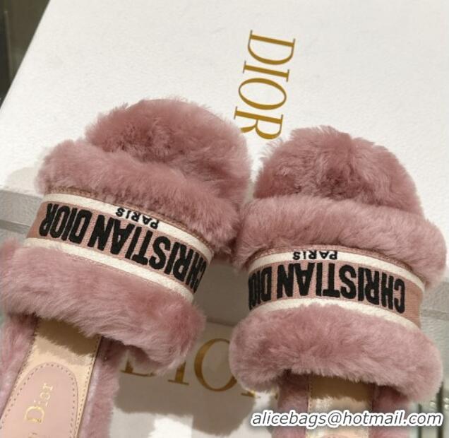 Top Design Dior Wool Heel Slide Sandals 6.5cm Pink 026105