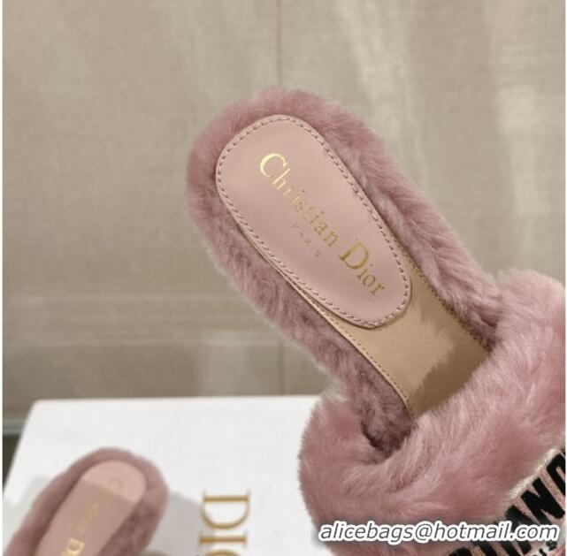 Top Design Dior Wool Heel Slide Sandals 6.5cm Pink 026105