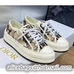 Fashion Dior Walk'n'Dior Platform Sneakers in Beige Embroidered Cotton with Butterfly Bandana Motif 103084