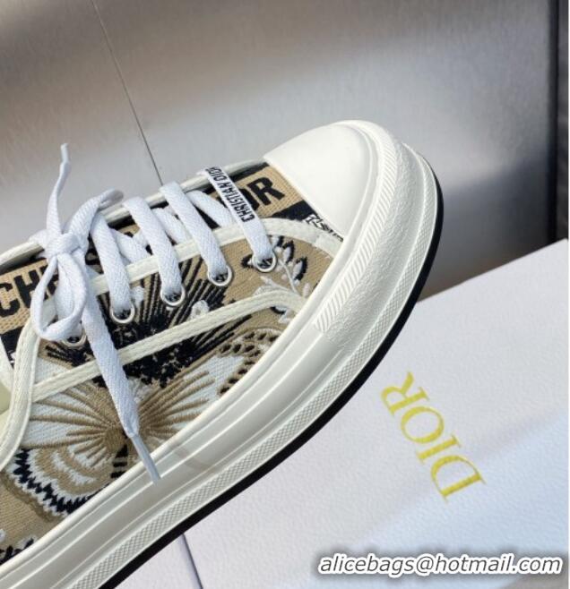 Fashion Dior Walk'n'Dior Platform Sneakers in Beige Embroidered Cotton with Butterfly Bandana Motif 103084