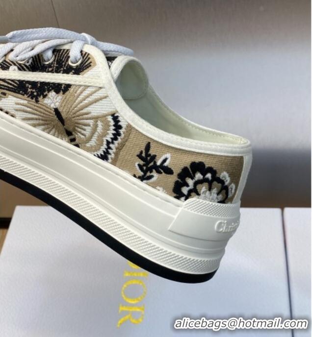 Fashion Dior Walk'n'Dior Platform Sneakers in Beige Embroidered Cotton with Butterfly Bandana Motif 103084