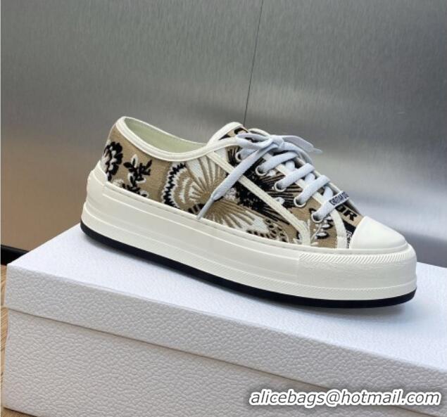 Fashion Dior Walk'n'Dior Platform Sneakers in Beige Embroidered Cotton with Butterfly Bandana Motif 103084