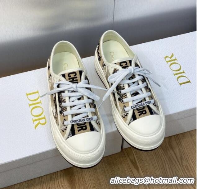 Fashion Dior Walk'n'Dior Platform Sneakers in Beige Embroidered Cotton with Butterfly Bandana Motif 103084