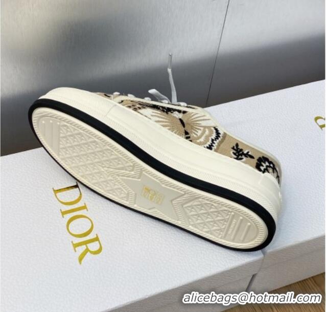 Fashion Dior Walk'n'Dior Platform Sneakers in Beige Embroidered Cotton with Butterfly Bandana Motif 103084