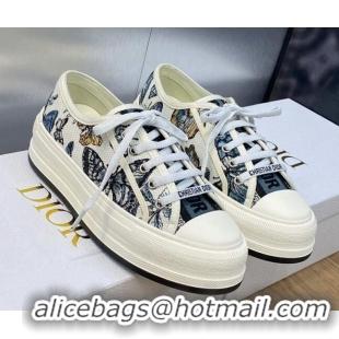 Lower Price Dior Walk'n'Dior Platform Sneakers in Blue Embroidered Cotton with Toile de Jouy Mexico Motif 103085