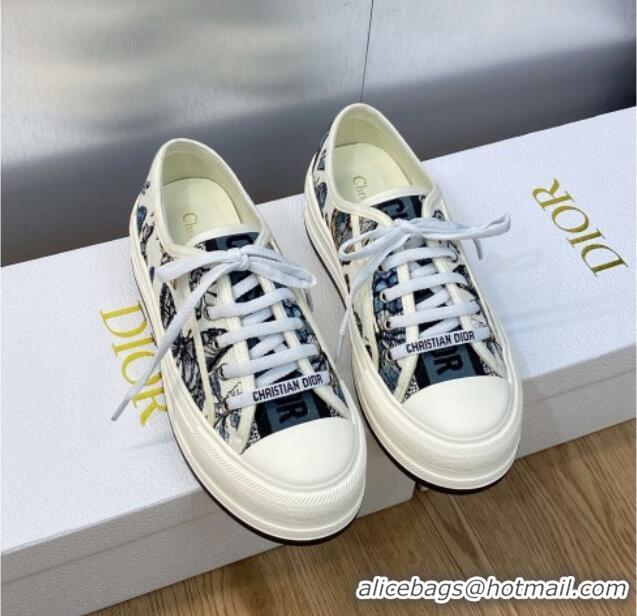 Lower Price Dior Walk'n'Dior Platform Sneakers in Blue Embroidered Cotton with Toile de Jouy Mexico Motif 103085