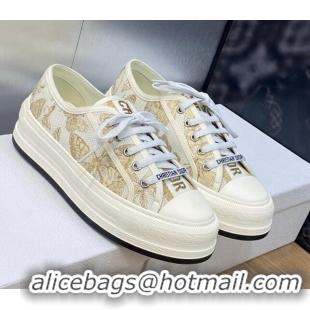 Cheap Price Dior Walk'n'Dior Platform Sneakers in Beige Embroidered Cotton with Toile de Jouy Mexico Motif 103086