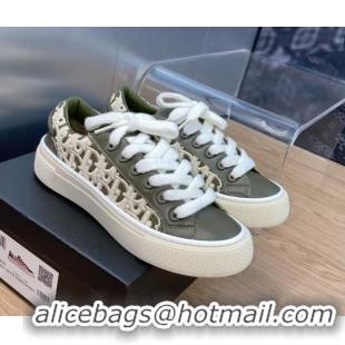 Buy Luxury Dior B33 Low-top Sneakers in Khaki Green Smooth Calfskin and Oblique Raised Embroidery 103087