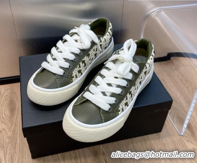 Buy Luxury Dior B33 Low-top Sneakers in Khaki Green Smooth Calfskin and Oblique Raised Embroidery 103087