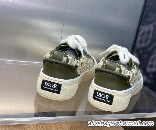 Buy Luxury Dior B33 Low-top Sneakers in Khaki Green Smooth Calfskin and Oblique Raised Embroidery 103087