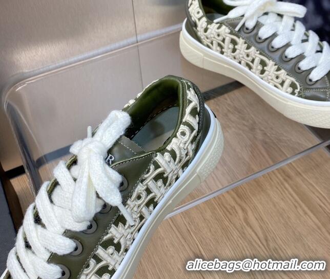 Buy Luxury Dior B33 Low-top Sneakers in Khaki Green Smooth Calfskin and Oblique Raised Embroidery 103087