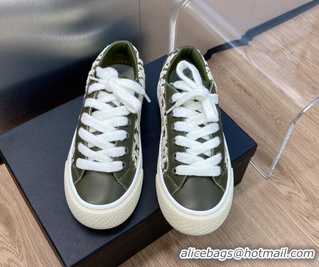 Buy Luxury Dior B33 Low-top Sneakers in Khaki Green Smooth Calfskin and Oblique Raised Embroidery 103087