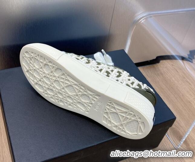 Buy Luxury Dior B33 Low-top Sneakers in Khaki Green Smooth Calfskin and Oblique Raised Embroidery 103087