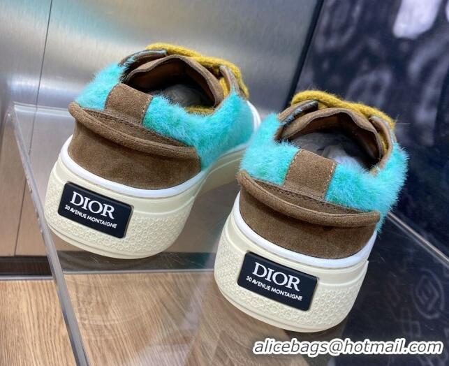 Durable Dior B33 Low-top Sneakers in Fur-Cloth and Suede Brown/Light Blue 103091