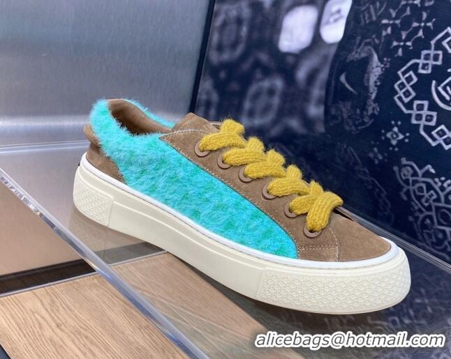 Durable Dior B33 Low-top Sneakers in Fur-Cloth and Suede Brown/Light Blue 103091