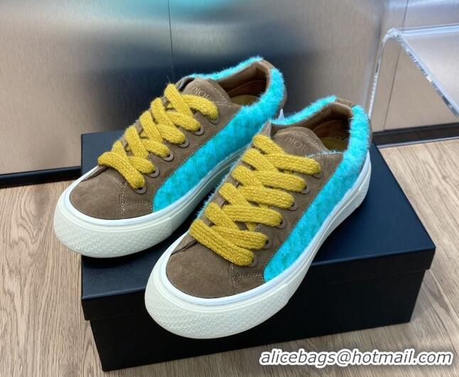 Durable Dior B33 Low-top Sneakers in Fur-Cloth and Suede Brown/Light Blue 103091