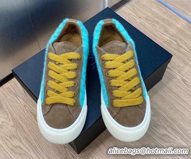 Durable Dior B33 Low-top Sneakers in Fur-Cloth and Suede Brown/Light Blue 103091