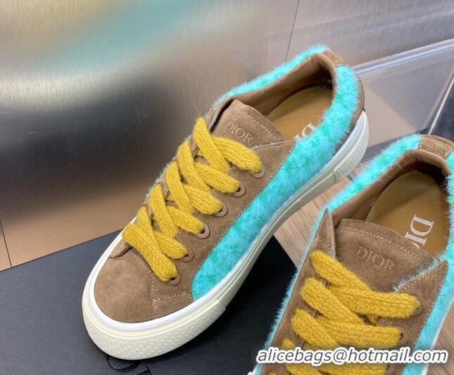 Durable Dior B33 Low-top Sneakers in Fur-Cloth and Suede Brown/Light Blue 103091