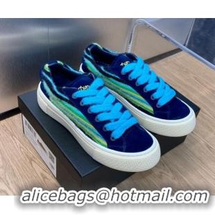 Stylish Dior B33 Low-top Sneakers in Striped Fur and Suede Light/Dark Blue 103093